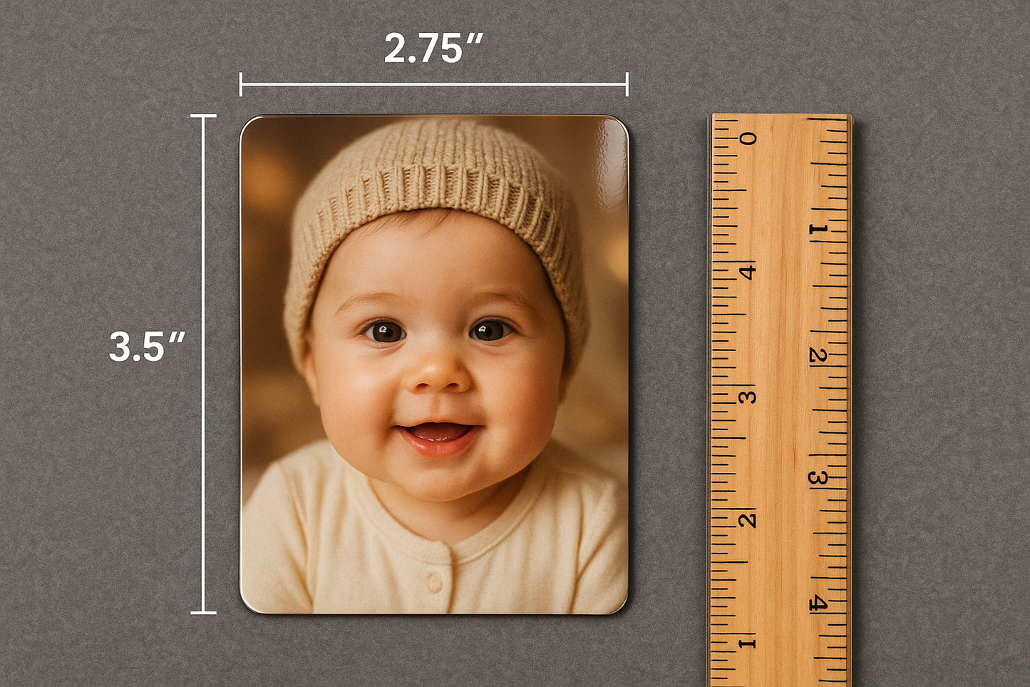 baby photo magnet with size showing 2.75x3.5