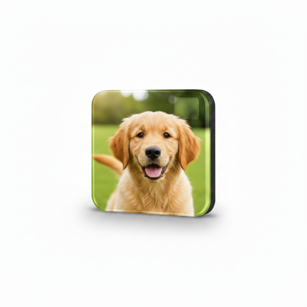 2x2 square personalised photo magnet featuring pet photo