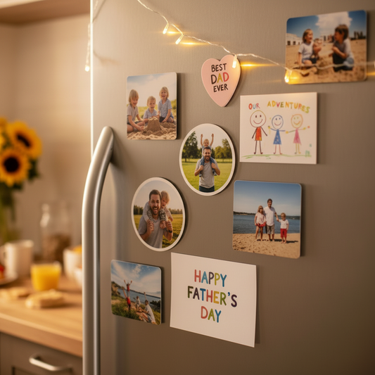 Father's Day square magnets close up