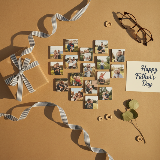 Father's Day square magnets flat lay